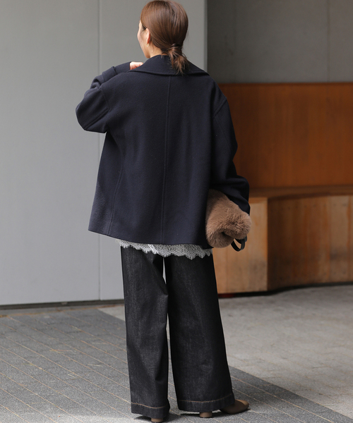 JOURNAL STANDARD relume(ジャーナルスタンダード レリューム)の「《WEB限定》尾州ウールモッサWブレストショートコート(ピーコート・レディース・ブラック/ネイビー・38/36)」の13枚目の写真