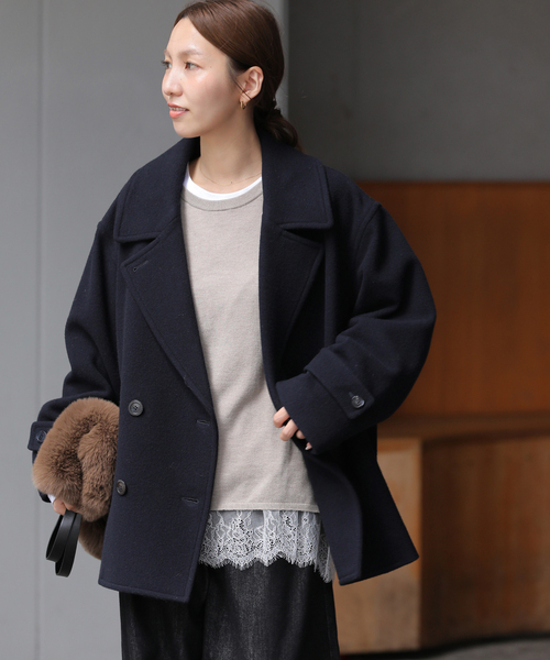 JOURNAL STANDARD relume(ジャーナルスタンダード レリューム)の「《WEB限定》尾州ウールモッサWブレストショートコート(ピーコート・レディース・ブラック/ネイビー・38/36)」の14枚目の写真