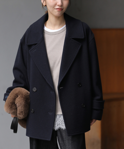 JOURNAL STANDARD relume(ジャーナルスタンダード レリューム)の「《WEB限定》尾州ウールモッサWブレストショートコート(ピーコート・レディース・ブラック/ネイビー・38/36)」の15枚目の写真