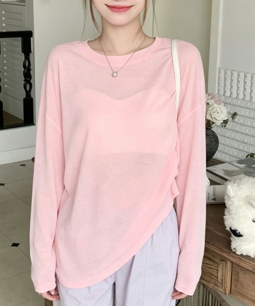 2ly2（トゥーリートゥー）の「シアー長袖プルオーバー / シアートップス クルーネック ロングスリーブ（Tシャツ/カットソー・レディース・ホワイト/ブラック/ピンク・FREE）」の3枚目の写真