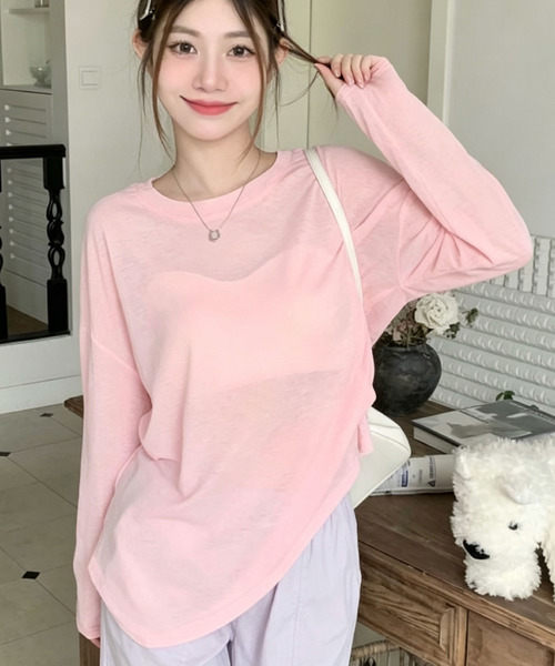 2ly2（トゥーリートゥー）の「シアー長袖プルオーバー / シアートップス クルーネック ロングスリーブ（Tシャツ/カットソー・レディース・ホワイト/ブラック/ピンク・FREE）」の4枚目の写真