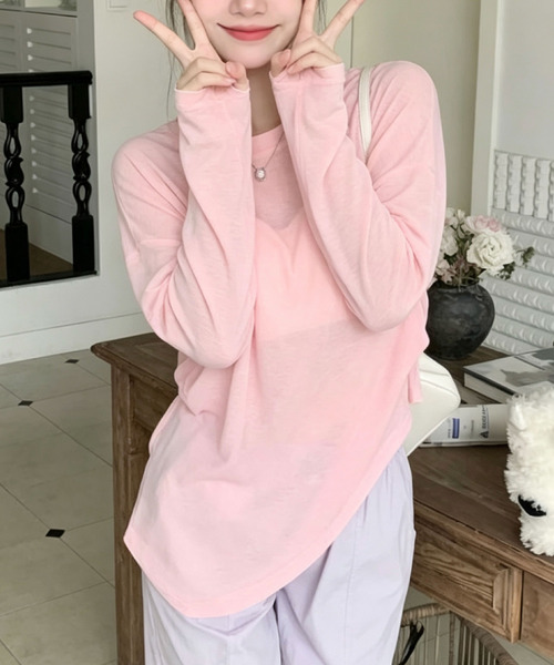 2ly2（トゥーリートゥー）の「シアー長袖プルオーバー / シアートップス クルーネック ロングスリーブ（Tシャツ/カットソー・レディース・ホワイト/ブラック/ピンク・FREE）」の5枚目の写真