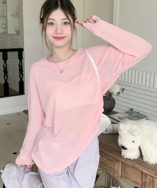 2ly2（トゥーリートゥー）の「シアー長袖プルオーバー / シアートップス クルーネック ロングスリーブ（Tシャツ/カットソー・レディース・ホワイト/ブラック/ピンク・FREE）」の6枚目の写真
