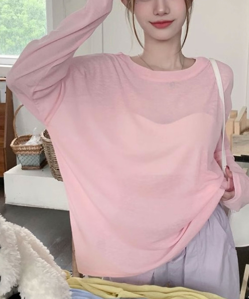 2ly2（トゥーリートゥー）の「シアー長袖プルオーバー / シアートップス クルーネック ロングスリーブ（Tシャツ/カットソー・レディース・ホワイト/ブラック/ピンク・FREE）」の8枚目の写真