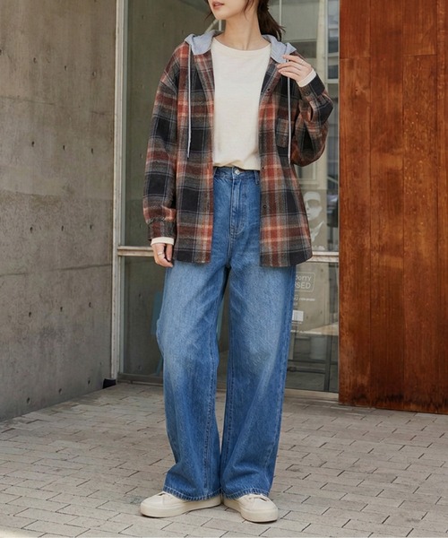 AMELY(エミリー)の「オーバーサイズチェックシャツ/フード取り外し可能(シャツ/ブラウス・レディース・ブラック/ブラウン/グレー/イエロー/ブルー/ブラウン系その他・フリー)」の11枚目の写真