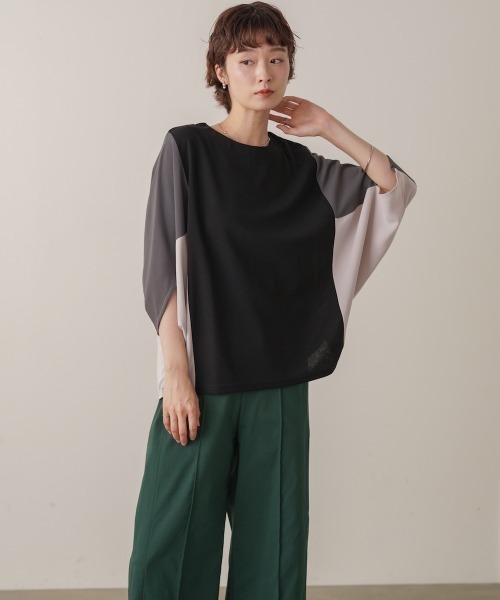 Bou Jeloud(ブージュルード)の「異素材配色ドルマンプルオーバー(Tシャツ/カットソー・レディース・ブラック/モカ・FREE)」の7枚目の写真