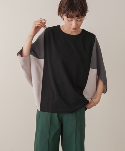 Bou Jeloud(ブージュルード)の「異素材配色ドルマンプルオーバー(Tシャツ/カットソー・レディース・ブラック/モカ・FREE)」の8枚目の写真