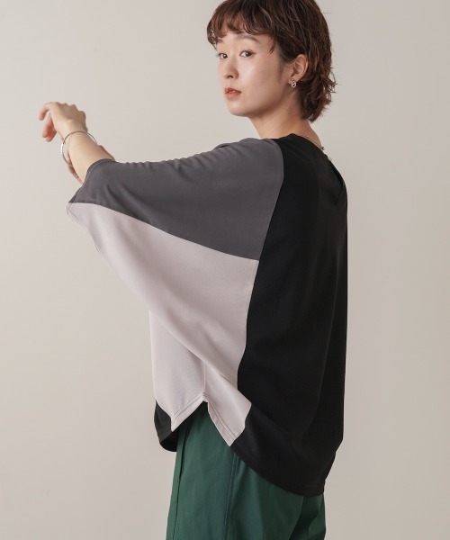 Bou Jeloud(ブージュルード)の「異素材配色ドルマンプルオーバー(Tシャツ/カットソー・レディース・ブラック/モカ・FREE)」の9枚目の写真