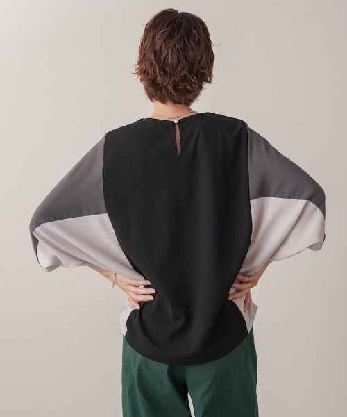 Bou Jeloud(ブージュルード)の「異素材配色ドルマンプルオーバー(Tシャツ/カットソー・レディース・ブラック/モカ・FREE)」の11枚目の写真