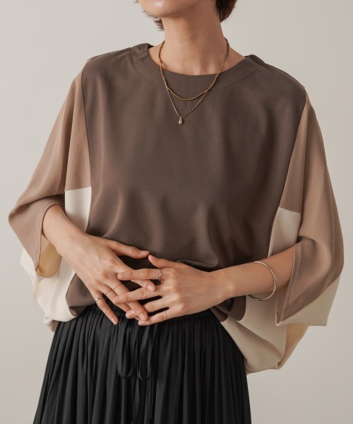 Bou Jeloud(ブージュルード)の「異素材配色ドルマンプルオーバー(Tシャツ/カットソー・レディース・ブラック/モカ・FREE)」の14枚目の写真