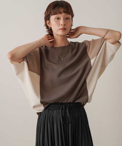Bou Jeloud(ブージュルード)の「異素材配色ドルマンプルオーバー(Tシャツ/カットソー・レディース・ブラック/モカ・FREE)」の20枚目の写真