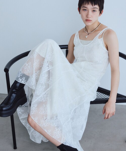 CODE A(コードエー)の「UKI UKI*CODE A|veil lace dress(ワンピース・レディース・ブラック/オフホワイト/ホワイト・00)」の4枚目の写真