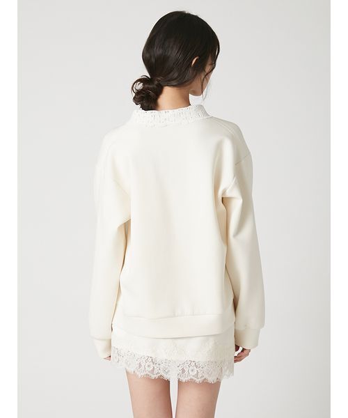 FRAY I.D(フレイアイディー)の「【ウォッシャブル】レースカラーポンチスウェットプルオーバー(Tシャツ/カットソー・レディース・イエロー/ピンク/アイボリー/チャコールグレー・F)」の7枚目の写真