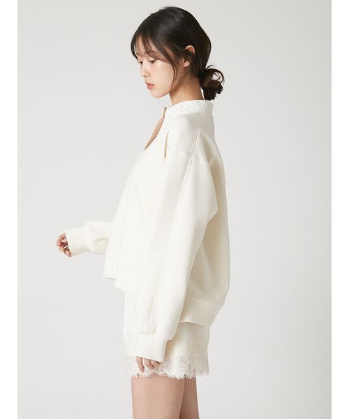 FRAY I.D(フレイアイディー)の「【ウォッシャブル】レースカラーポンチスウェットプルオーバー(Tシャツ/カットソー・レディース・イエロー/ピンク/アイボリー/チャコールグレー・F)」の8枚目の写真