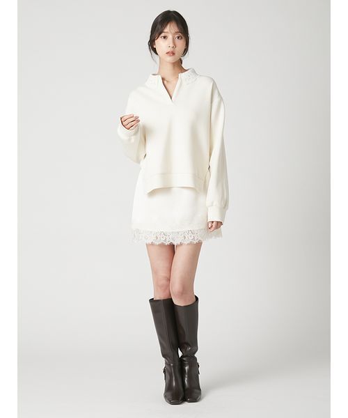 FRAY I.D(フレイアイディー)の「【ウォッシャブル】レースカラーポンチスウェットプルオーバー(Tシャツ/カットソー・レディース・イエロー/ピンク/アイボリー/チャコールグレー・F)」の19枚目の写真