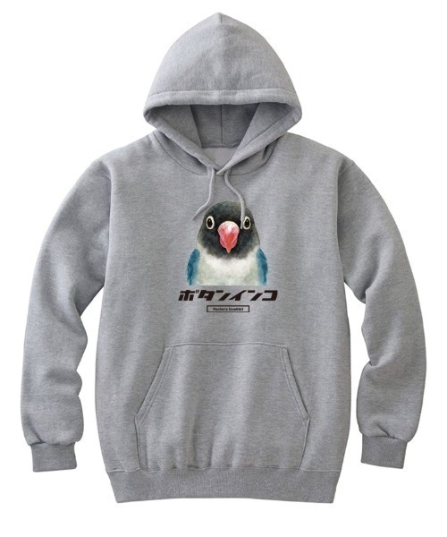 Moftique(モフティック)の「Moftique(モフティック) プルパーカー スウェット 裏毛 ボタンインコ 鳥 ペット アニマル プリント トップス メンズ ユニセックス(パーカー・メンズ・ホワイト/ブラック/ヘザーグレー・M/L/XL)」の3枚目の写真
