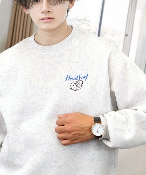 Ammie(アミー)の「刺繍ワンポイントスウェットトレーナー(スウェット・メンズ・ホワイト系9/ブラック系8/ホワイト系8/ブラック系9・LL/L/M)」の1枚目の写真