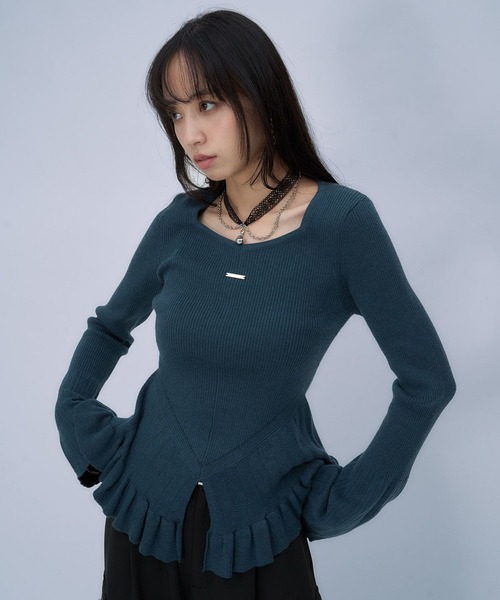 HARE(ハレ)の「スソフリルスクエアネックニット(HARE)(Tシャツ/カットソー・レディース・ブルー/ブラック・FREE)」の18枚目の写真