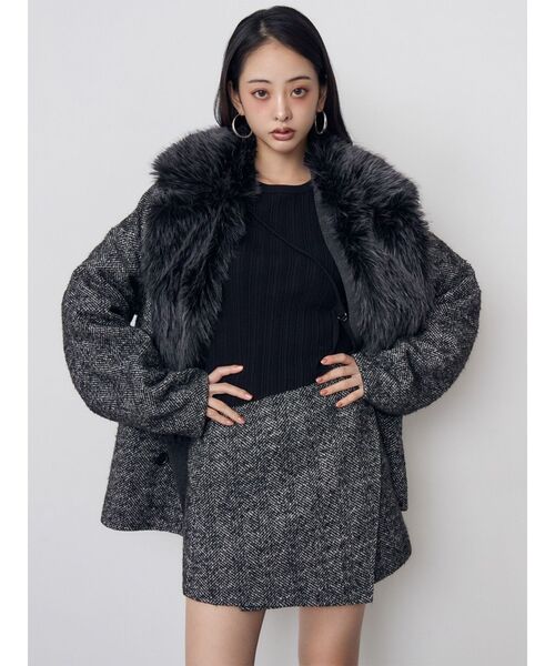 MURUA(ムルーア)の「【セットアップ対応】ヘリンボンミニスカート 冬服(スカート・レディース・パープル/ブラック・2/1)」の3枚目の写真