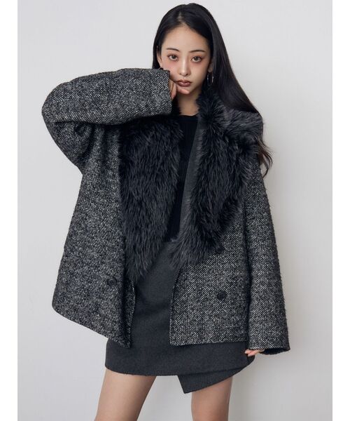 MURUA(ムルーア)の「【セットアップ対応】ヘリンボンミニスカート 冬服(スカート・レディース・パープル/ブラック・2/1)」の4枚目の写真
