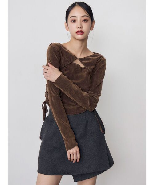 MURUA(ムルーア)の「【セットアップ対応】ヘリンボンミニスカート 冬服(スカート・レディース・パープル/ブラック・2/1)」の6枚目の写真