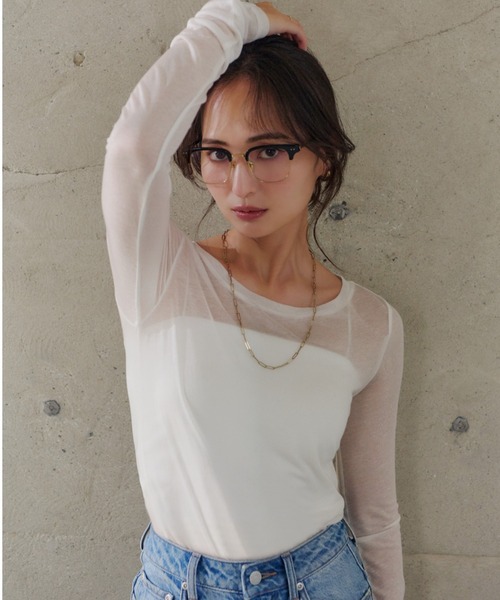 anuans(アニュアンス)の「シアーロングスリーブTシャツ(Tシャツ/カットソー・レディース・ベージュ/グレー/ホワイト/ブラウン/ブラック・FREE)」の21枚目の写真