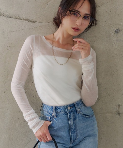 anuans(アニュアンス)の「シアーロングスリーブTシャツ(Tシャツ/カットソー・レディース・ベージュ/グレー/ホワイト/ブラウン/ブラック・FREE)」の19枚目の写真