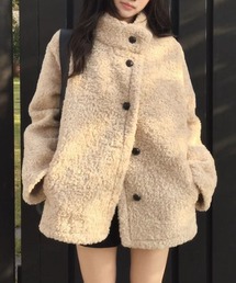 【秋冬新作】2色展開スタンドカラー ふわもこボアミドルコート
