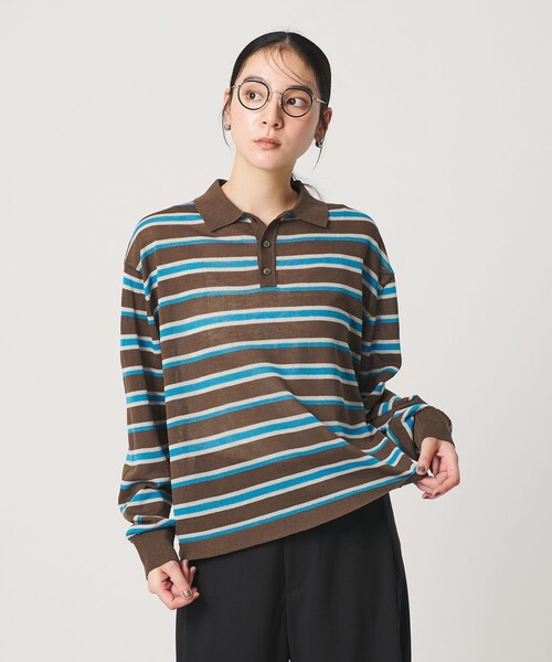 H BEAUTY&YOUTH ポロニット WEB限定】シアー ポロカラー ニットプルオーバー（ニット/セーター