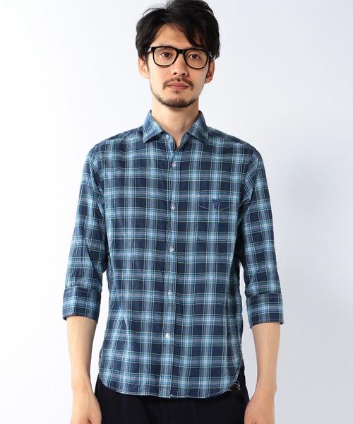 coen（コーエン）の「シャーリングチェック七分袖シャツ（シャツ/ブラウス・メンズ・レッド/ネイビー・SMALL/X-SMALL/MEDIUM/X-LARGE/LARGE）」の13枚目の写真