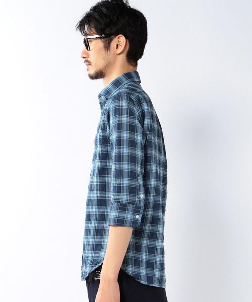 coen（コーエン）の「シャーリングチェック七分袖シャツ（シャツ/ブラウス・メンズ・レッド/ネイビー・SMALL/X-SMALL/MEDIUM/X-LARGE/LARGE）」の3枚目の写真