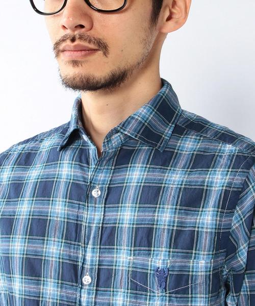 coen（コーエン）の「シャーリングチェック七分袖シャツ（シャツ/ブラウス・メンズ・レッド/ネイビー・SMALL/X-SMALL/MEDIUM/X-LARGE/LARGE）」の5枚目の写真