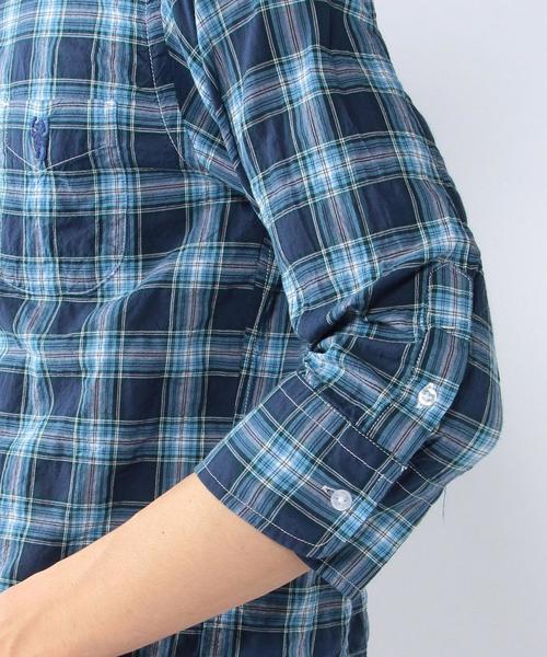 coen（コーエン）の「シャーリングチェック七分袖シャツ（シャツ/ブラウス・メンズ・レッド/ネイビー・SMALL/X-SMALL/MEDIUM/X-LARGE/LARGE）」の6枚目の写真
