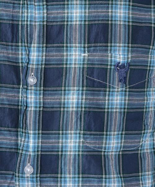 coen（コーエン）の「シャーリングチェック七分袖シャツ（シャツ/ブラウス・メンズ・レッド/ネイビー・SMALL/X-SMALL/MEDIUM/X-LARGE/LARGE）」の8枚目の写真