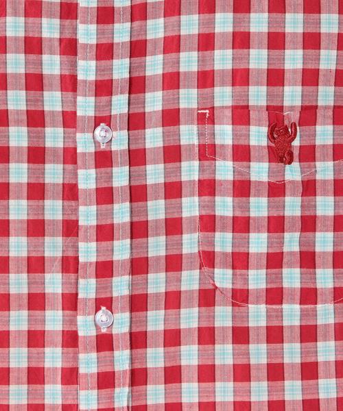 coen（コーエン）の「シャーリングチェック七分袖シャツ（シャツ/ブラウス・メンズ・レッド/ネイビー・SMALL/X-SMALL/MEDIUM/X-LARGE/LARGE）」の11枚目の写真