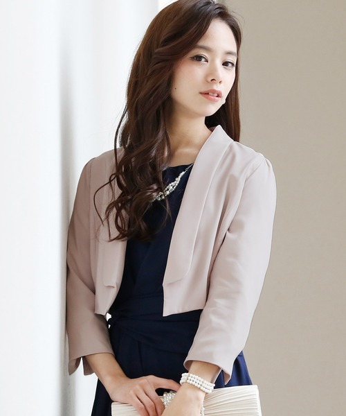 PourVous（プールヴー）の「大人の女性の雰囲気醸し出すショールカラー ボレロ 結婚式対応 オケージョン （テーラードジャケット・レディース・ブラック/グレイッシュベージュ/ベージュ/ミント・XL/L/M/XXL）」の2枚目の写真