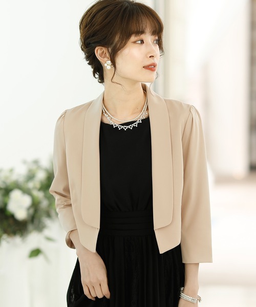 PourVous（プールヴー）の「大人の女性の雰囲気醸し出すショールカラー ボレロ 結婚式対応 オケージョン （テーラードジャケット・レディース・ブラック/グレイッシュベージュ/ベージュ/ミント・XL/L/M/XXL）」の3枚目の写真