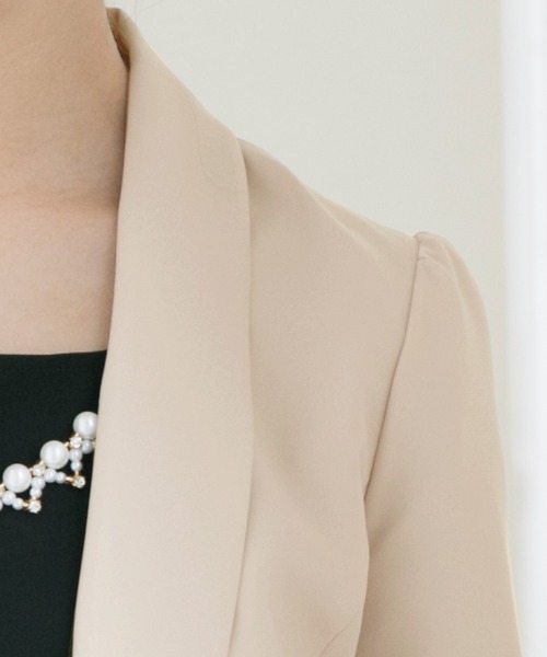 PourVous（プールヴー）の「大人の女性の雰囲気醸し出すショールカラー ボレロ 結婚式対応 オケージョン （テーラードジャケット・レディース・ブラック/グレイッシュベージュ/ベージュ/ミント・XL/L/M/XXL）」の5枚目の写真