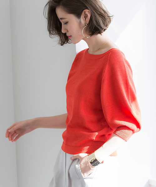 STUDIOUS（ステュディオス）の「バルーンウォッシャブル半袖ニット（ニット/セーター・レディース・ブラウン/レッド/オフホワイト・FREE）」の3枚目の写真