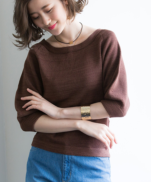 STUDIOUS（ステュディオス）の「バルーンウォッシャブル半袖ニット（ニット/セーター・レディース・ブラウン/レッド/オフホワイト・FREE）」の15枚目の写真