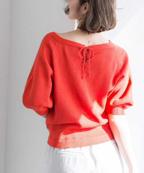 STUDIOUS（ステュディオス）の「バルーンウォッシャブル半袖ニット（ニット/セーター・レディース・ブラウン/レッド/オフホワイト・FREE）」の12枚目の写真