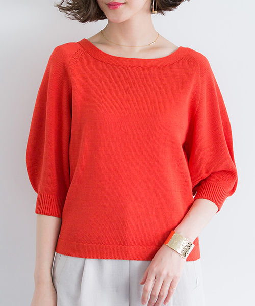 STUDIOUS（ステュディオス）の「バルーンウォッシャブル半袖ニット（ニット/セーター・レディース・ブラウン/レッド/オフホワイト・FREE）」の13枚目の写真