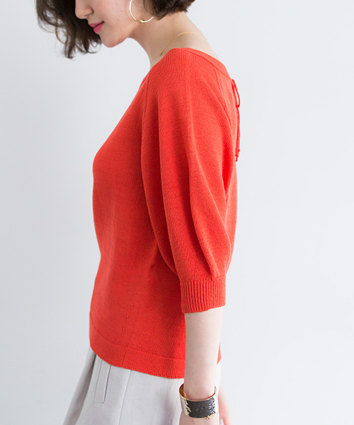 STUDIOUS（ステュディオス）の「バルーンウォッシャブル半袖ニット（ニット/セーター・レディース・ブラウン/レッド/オフホワイト・FREE）」の14枚目の写真