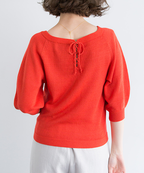 STUDIOUS（ステュディオス）の「バルーンウォッシャブル半袖ニット（ニット/セーター・レディース・ブラウン/レッド/オフホワイト・FREE）」の4枚目の写真