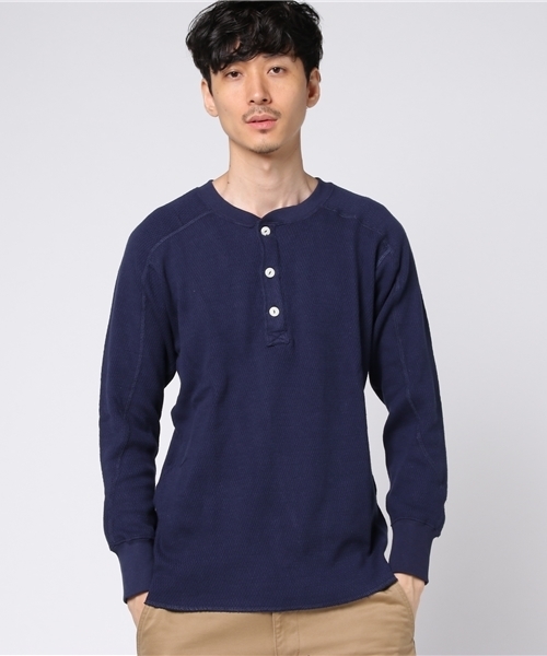 HOUSTON(ヒューストン)の「【HOUSTON】ヘビーウェイト/サーマルヘンリーネックTシャツ(Tシャツ/カットソー・メンズ・オフホワイト/グレー/ブラック/ネイビー・MEDIUM/X-LARGE/LARGE)」の4枚目の写真