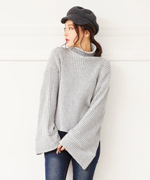 ボリュームのあるワイドなお袖が最旬styleにアップデート！ワイドスリーブハイネックリブニットトップス/レディースセーター/長袖[C3026]神戸レタス