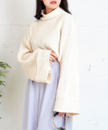 ボリュームのあるワイドなお袖が最旬styleにアップデート！ワイドスリーブハイネックリブニットトップス/レディースセーター/長袖[C3026]神戸レタス