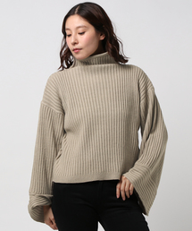 ボリュームのあるワイドなお袖が最旬styleにアップデート！ワイドスリーブハイネックリブニットトップス/レディースセーター/長袖[C3026]神戸レタス
