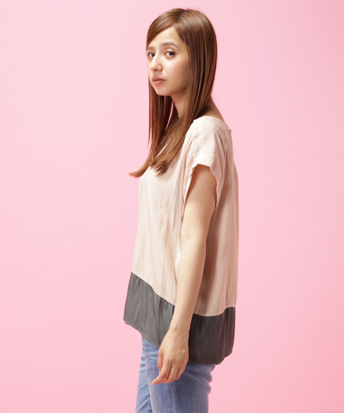 Soareak(ソアリーク)の「バイカラートップス(シャツ/ブラウス・レディース・オレンジ/ベージュ/ホワイト・MEDIUM)」の5枚目の写真