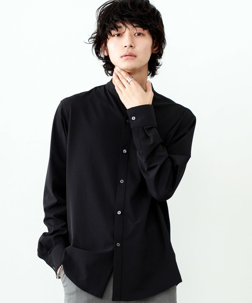 STUDIOUS（ステュディオス）の「【STUDIOUS】シェルドライバンドカラーシャツ（シャツ/ブラウス・メンズ・ホワイト/ネイビー・1/2/3）」の2枚目の写真